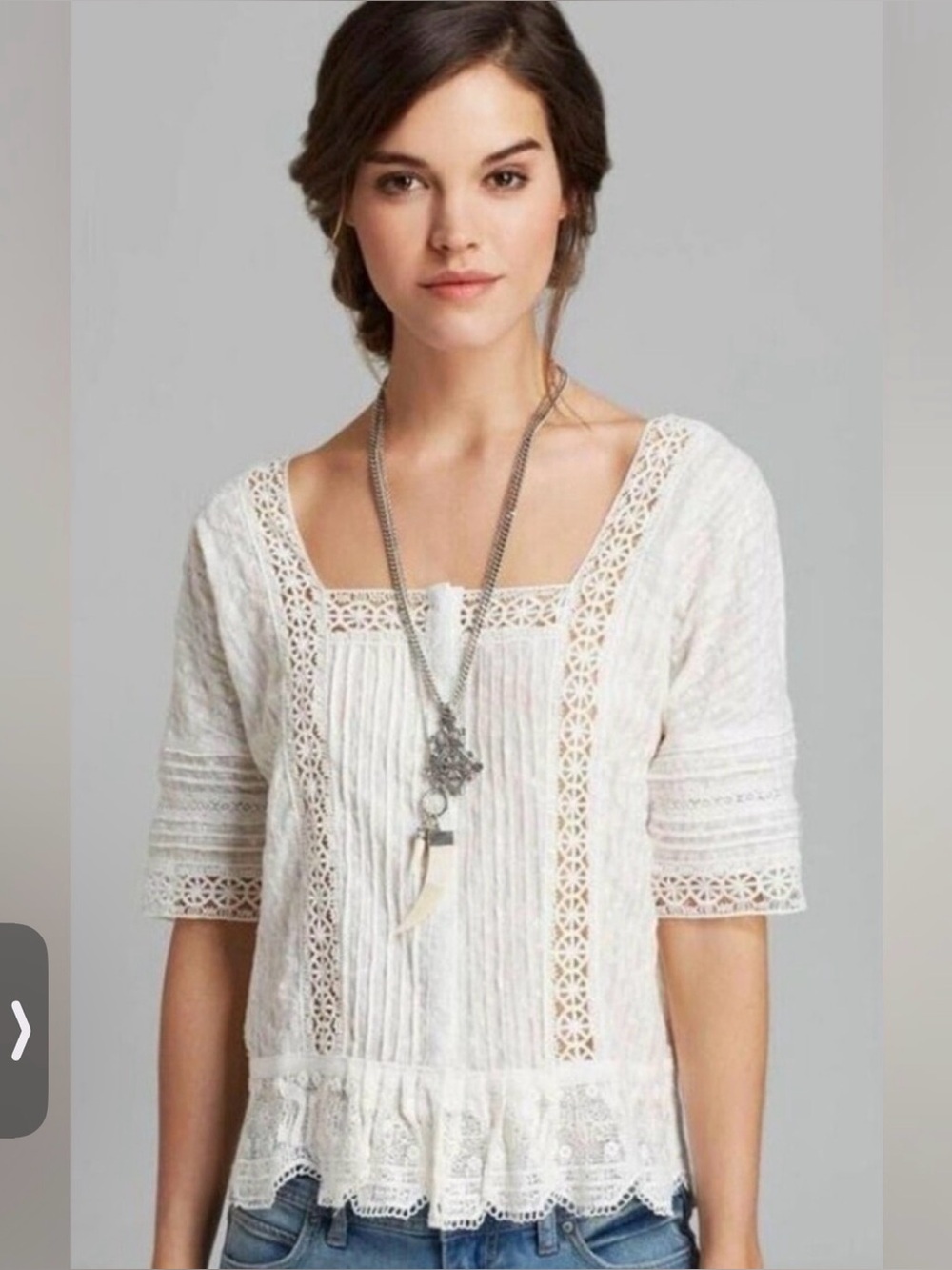 NWT Free People Sweet Jane Peplum Blouse In Snow Size Medium Bohemian
